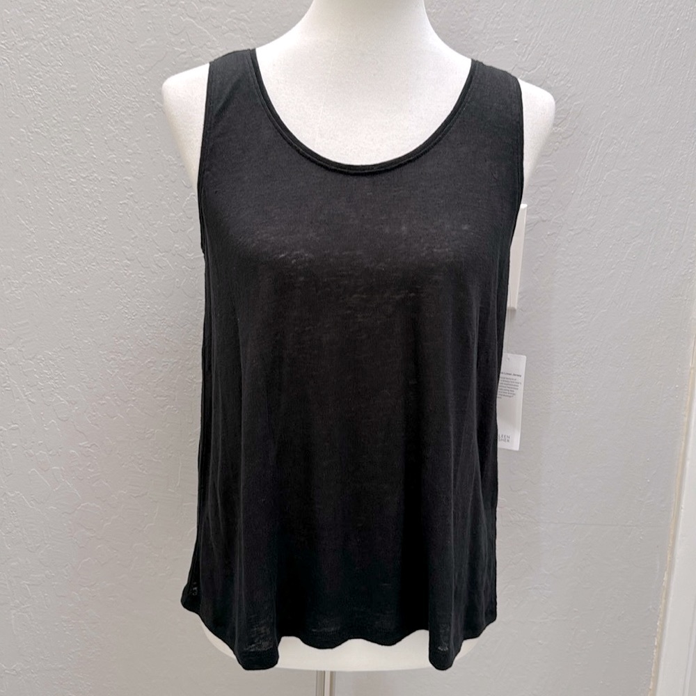Eileen Fisher Black Scoop Neck Short Tank Top XS organic linen jersey